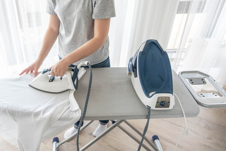 ironing board with shelf
